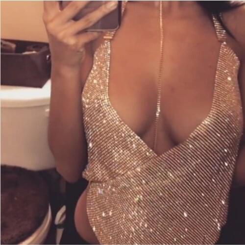 Multiple Colors Sequins/Rhinestone Body Jewelry Dress Metal Mesh Bra Choker Chainmail Charm Female Party Club Jewelry