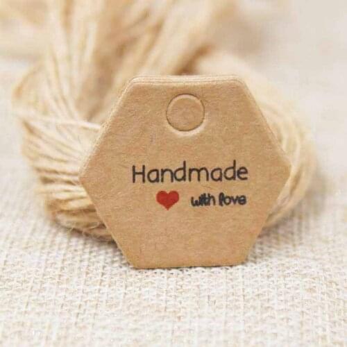 Zerong polygon garment label.Vintage kraft handmade label/cardboard thank you gift/ candy /wedding favors label 100pcs+100string