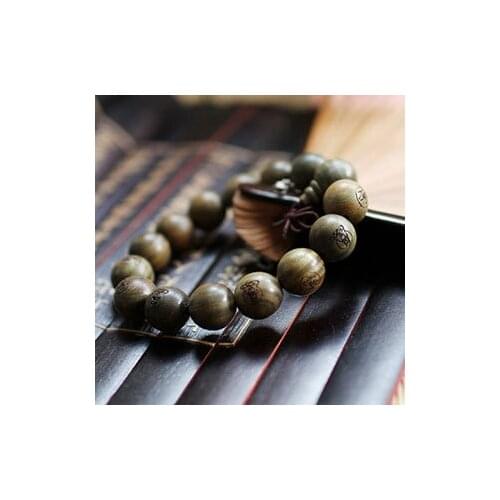 Fashion Natural Green sandalwood 15mm Big Beads Carved Buddha Bracelet Men / Women Gift Wholesale Tibet Jewelery Religion Charm