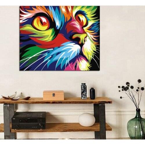 Frameless Cat Digital Oil Painting By Numbers Canvas Wall Picture DIY Hand Painted Decor Wall Artwork for Adults Beginner
