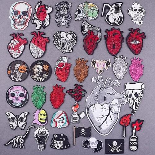 Heart Embroidered Patches For Jacket Clothing Punk Red Stripes Patch DIY Iron On Patches For Clothes Stickers Badges On Backpack