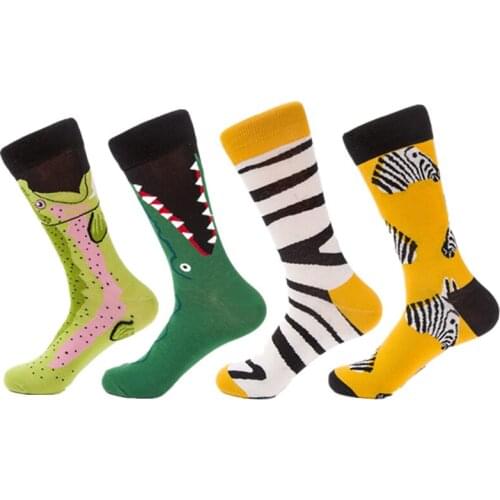 Socks Women Crew Combed Cotton Warm Funny Happy Socks Unisex Flamingo Crocodile Zebra Animal Pattern Long Thermal Socks Female