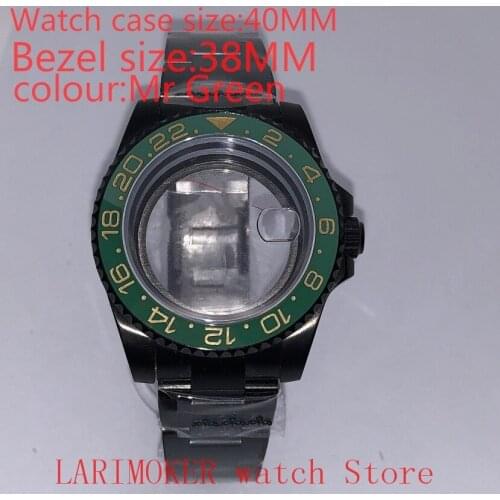 Suitable for Mingzhu Miyota 8215 40mm 904L stainless steel case, transparent black back cover, with bezel Mr green