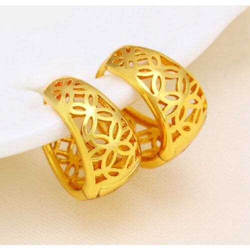 Hollow Hoop Earrings Yellow Gold Filled Womens Earrings Classic Style