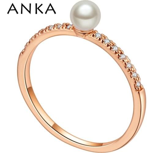 ANKA Simplely Cubic Zirconia Rings With Round Pearl For Women Gift Made With AAA Grade Cubic Zirconia For Party Gift #133483