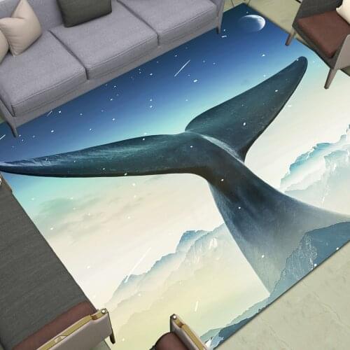 Anti Slip Area Rugs Large Whale Tail In The Clouds Carpet Home Living Room Bedroom Bath Decor Print Mountains Moon Floor Mat