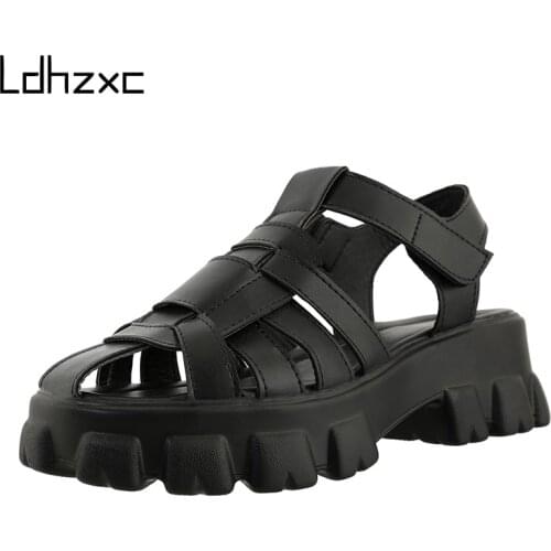 Black Platform Women Sandals Summer 2021 Female Shoes Woman Block Heel Fashion Buckle Causal Sandals Cheap High Quality