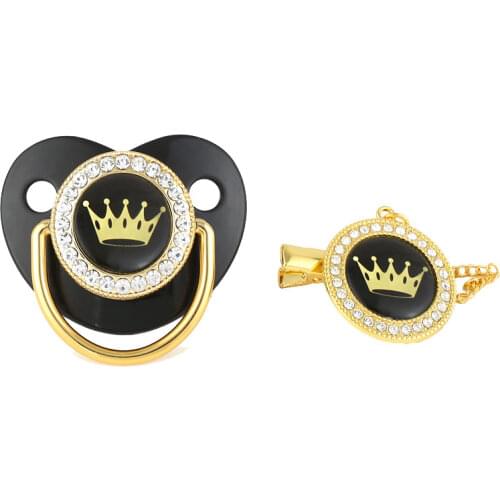 Baby Pacifier and Pacifier Clips BPA Free Silicone Infant Nipple Gold Bling Newborn Dummy Soother Baby Shower Gifts