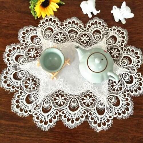 Modern oval lace table place mat cloth embroidery tea placemat pad Wedding mug coaster cup Coffee Christmas doily dining kitchen
