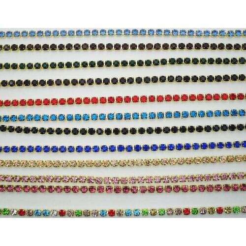 SS16 4mm crystal rhinestones gold metal compact claw garment shoes bag wedding dress phone decorations banding chain 10yards BO