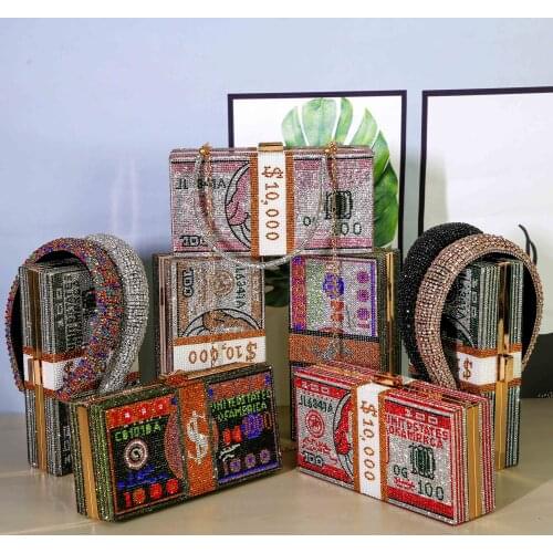 Rhinestone Money Clutch Bag Purses and Handbags Luxury Crystal Headband Elegant Evening Clutch Bags for Wedding Party ZD2002