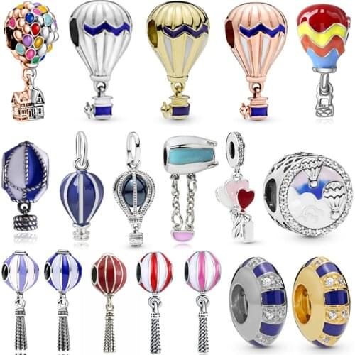 Cute Up Rainbow Hot Air Balloon Pendant Fit Original Pandora Charms Bracelet Women Travel Beads for Jewelry Making DIY Accessory