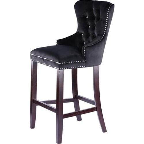 European-style push-button design dining chair Coffee house solid wood high chair creative bar chair cloth art bar chair