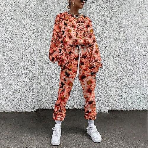 Personality Puls Size Women Long Pants Sets Autumn Winter Hip Hop Clothes 3D Floral Fashion Loose Tops And Casual Trousers Suits