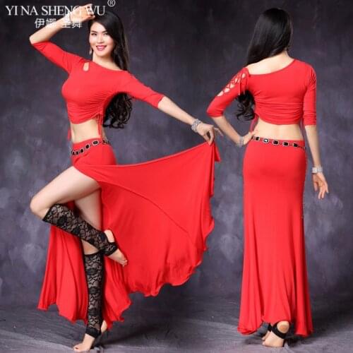 Modal Belly Dance Costume 2pcs Set Off-shoulder Top Split Skirt New Women Sexy Bellydance Practice Performance Clothing Dress