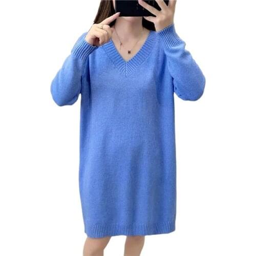 2021 Autumn Winter Women Pullover Sweater Loose Long Sleeve V-Neck Knitted Jumper Sweater Womens Casual Ladies Knitted Sweater