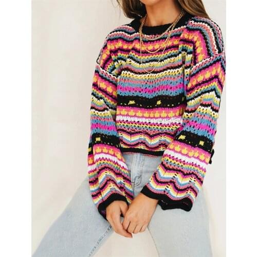 AECU Sweaters for Women Knitted Jumper Thin Loose Female Pullover Short O-neck Hollow Out Lady Knitted Pullovers Sexy Sweater