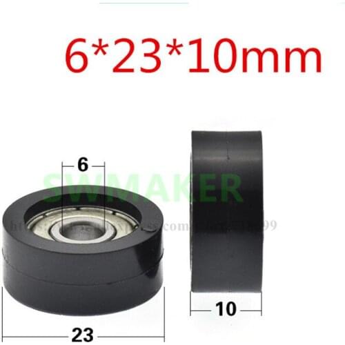 10pcs 6*23*10mm TPU polyurethane coated pulley, 626 bearing wheel, silent wear-resistant rolling guide wheel, flat roller