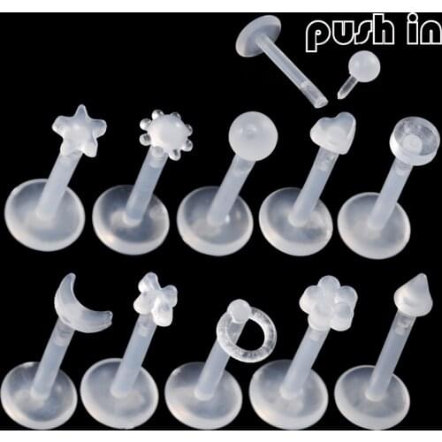 10pcs/lot Press Fit Clear Acrylic Labret Lip Stud Lip Bar Ring Ear Tragus Cartilage Helix Lobe Earring Mix Body Piercing Jewelry