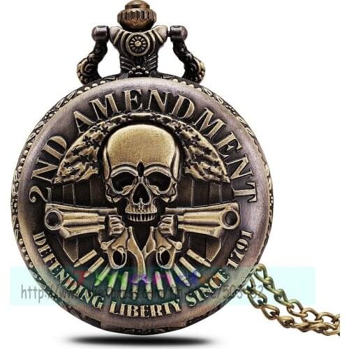 100pcs/lot 2ND new arrival Skullcandy CrossBones Skull Heads pocket watch with chains bronze color retro quartz watch for unisex