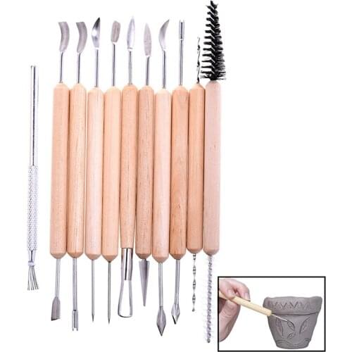 11PCS Pottery Ceramics Sculpting Tools Beginners Clay Polymer Shapers Modeling Carved Tool DIY Wooden Handles Ceramic Tools