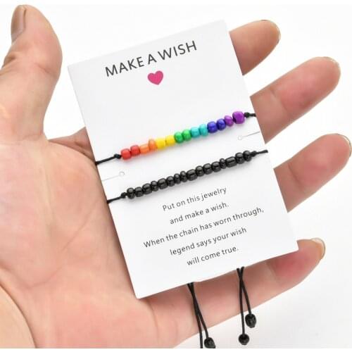 2Pcs/set Love Is Love Rainbow Pride Wish Bracelet Rainbow LGBT Rope Bracelet Gay Pride Jewellery for Women Men Friendship Gift
