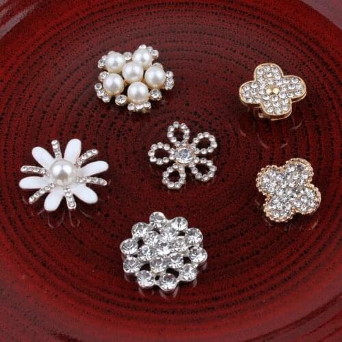 30PCS Handmade Vintage Metal Decorative Buttons Crystal Pearl Flower Center Alloy Flatback Rhinestone Buttons Craft Supplies