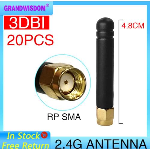 20pcs 2.4 GHz WiFi Antenna 2dBi Aerial RP-SMA Male Connector 2.4ghz antena wi fi antenne For Wireless Router Wifi Booster