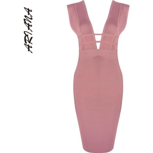 ARIANA Fashion Women Backless Party Prom Evening Night Halter Affordable Luxury Pink Bandage Dresses Vestido Midi Jenner