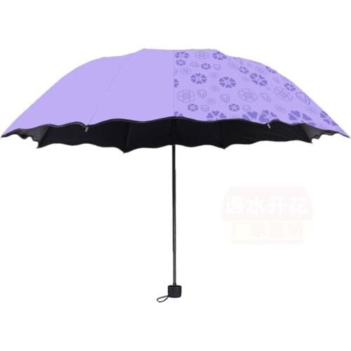Girls Fashion Solid Color Sunscreen Sun Umbrella 3 Folding Parasol Water Contact Flowering Umbrella Kids