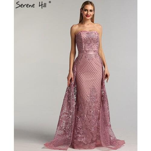 Dubai Pink Sleeveless Sexy Mermaid Evening Dresses 2020 Off Shoulder Sequined Luxury Formal Dress Serene Hill LA6361