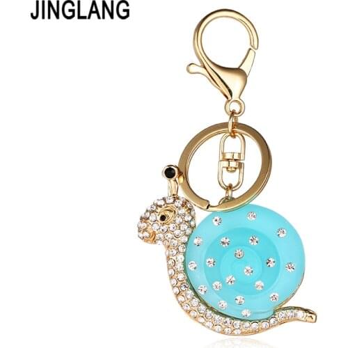 JINGLANG 2017 Fashion Gold Color Metal Lobster Clasp Keyring Dangle Crystal Snails Charms Keychains For Women Luxury Jewelry