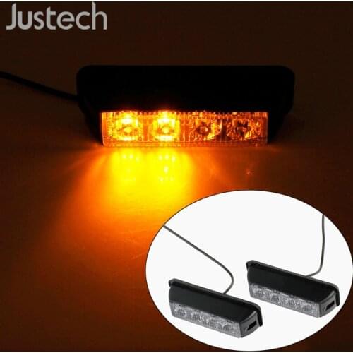 Justech 2 pcs Amber White Strobe Flashing 4LED Lights Recovery Car Truck Breakdown Lorry Lamps