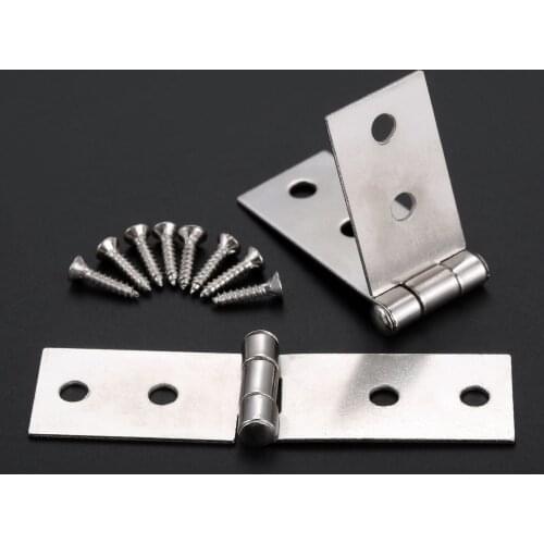 2Pcs 4 Holes Jewelry Wood Boxes Decorative Hinges Silver Cabinet Door Luggage Hinges Furniture Decoration With Screws 74*20mm