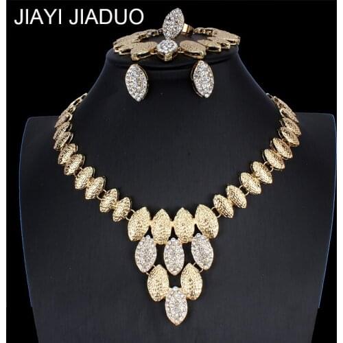 Jiayi jiaduo Nigerian Bridal Set Womens Gold Color Necklace Earrings Bracelet Ring Jewelry Wedding Accessories