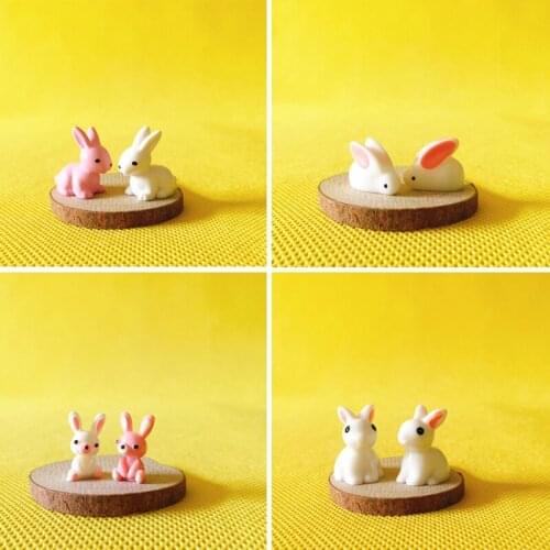 2Pcs Cute Mini Bunny Rabbit Miniatures Lovely Fairy Garden Gnome Moss Terrarium Decor Crafts Bonsai DIY Figurine Terrarium