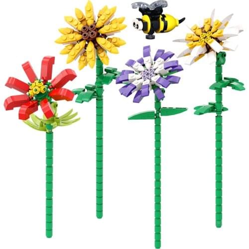 MOC Plants Flower Rose Building Blocks Trees Potted Blossom Bricks Home Decoration Ornaments Display White Model Gifts For Love