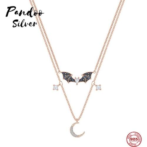 Fashion Charm Pure 925 Silver Original 1:1 Copy, Mysterious Wings Moon Stacking Personality Necklace Female Luxury Jewelry Gifts