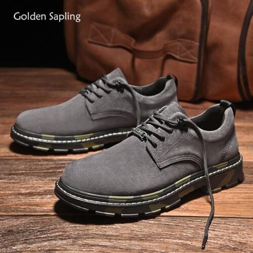 Golden Sapling Retro Mens Casual Shoes Fashion Gray Loafers Classics Leisure Flats Comfortable Men Shoes Genuine Leather Flats