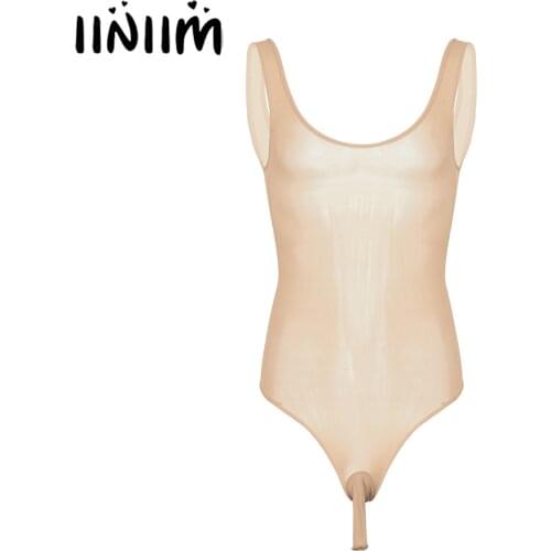 Men Exotic Teddies Sleeveless Lingerie Bodysuit See-Through Jockstraps Pouch JJ Open Penis Sissy Underwear Gay Male Bodycon