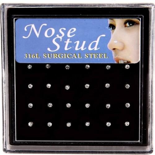 24 Pieces/Pack Nose Ring Set Women Girl Rhinestone Stainless Surgical Steel Piercing Crystal Nose Stud Lot Body Jewelry