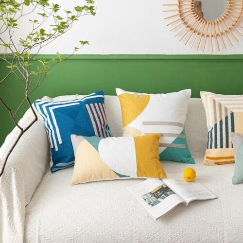 Fresh Embrodiery Cushion Cover 45x45/30x50cm Abrstract Geometric Full PillowCover Home Decoration Decorative Pillow Sham