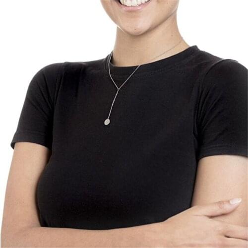 Mavis Hare Delicate Y Necklace with 1cm Circle Pendant Stainless Steel simple Chain as Mothers Day Gift