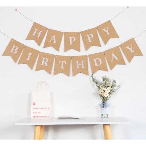 New Birthday Party Decoration Atmosphere Layout Supplies Sen Kraft Paper Letters Happy Birthday Pull Flag