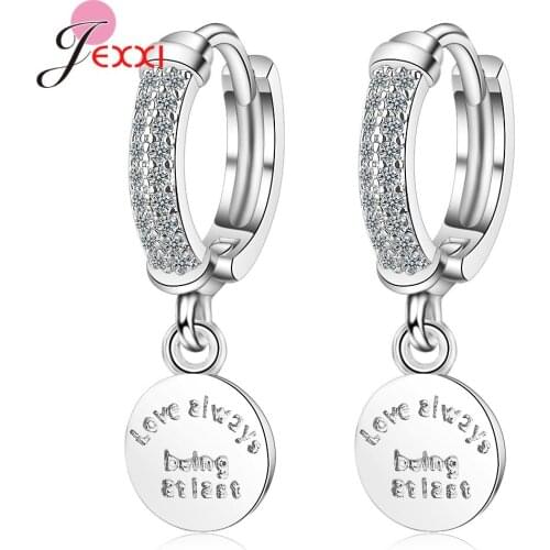 New Arrival Women Girls 925 Sterling Silver Round Pendant Earrings For Sale Shiny Cubic Zirconia Drop Earrings Top Sale