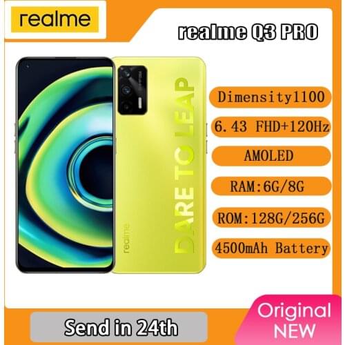 Original realme Q3 Pro 5G Mobile Phone 128GB 6.43"AMOLED 120Hz Refresh rate Dimensity 1100 Octa Core 30W Fast Charge 64MP OTA