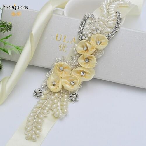 TOPQUEEN S321 Luxury Beaded Bridal Belt for Dresses Flower Sash Belt for Dress Maternity Sash Belt Bridesmaid Wedding Dress Sash