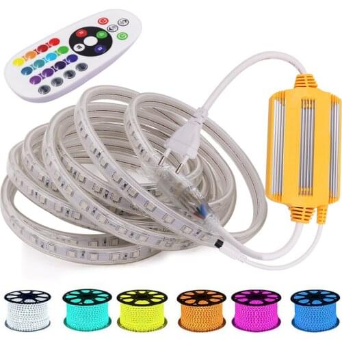 RGB LED Light Strip EU 220V 5050 Flexible Ribbon Tape Diode 60Leds/m Waterproof LED Strip With Remote Control White/Warm White