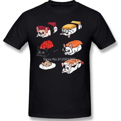 Frenchie Sushi Shirt Men Short Summer Sleeve TShirt Sushi Corgi Kwaii Dog Humor Foods Casual Loose T-Shirt