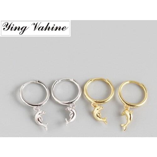 Ying Vahine 100% 925 Sterling Silver Small Animal Dolphin Pendant Drop Earrings for Women